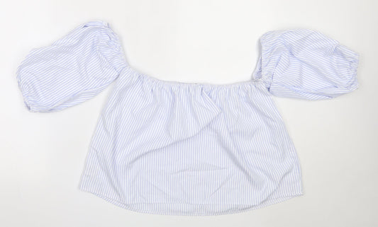 Quiz Womens White Striped Polyester Basic Blouse Size 10 Off the Shoulder