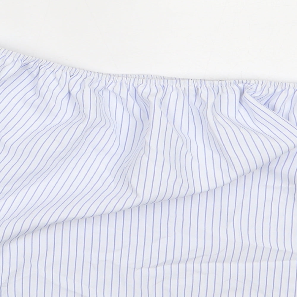 Quiz Womens White Striped Polyester Basic Blouse Size 10 Off the Shoulder
