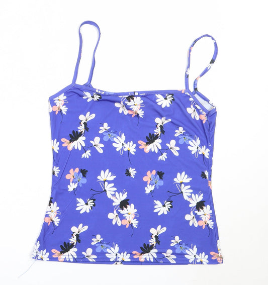 Back view of Coast women’s blue floral polyester camisole blouse, size UK 10, round neck
