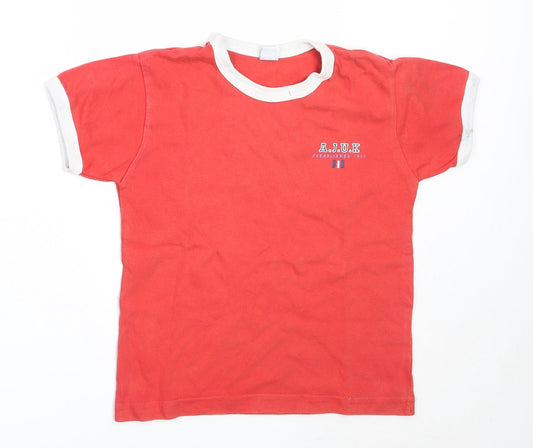 Additional front view of Adams boys’ red cotton basic t-shirt, size 4, years round neck