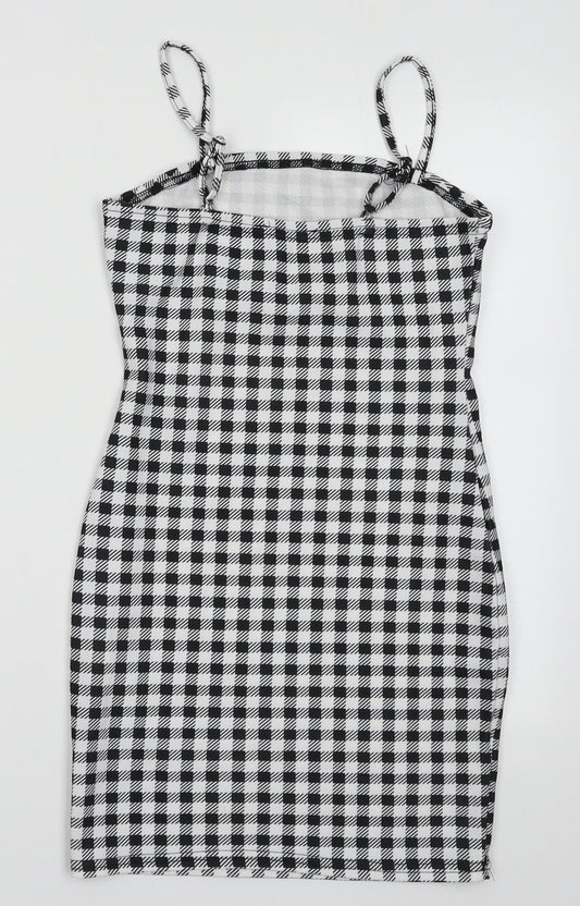 SheIn Womens White Check Polyester Bodycon Size XS Scoop Neck Pullover