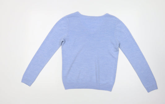 BHS Womens Blue V-Neck Acrylic Pullover Jumper Size 10