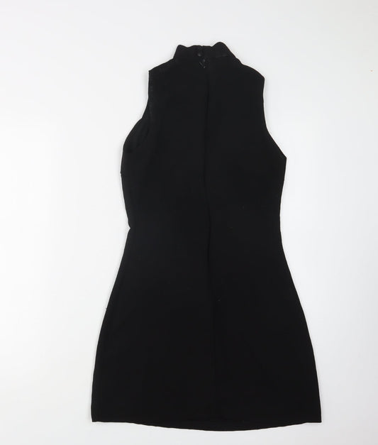 Boohoo Womens Black Polyester Shift Size 6 Mock Neck Zip