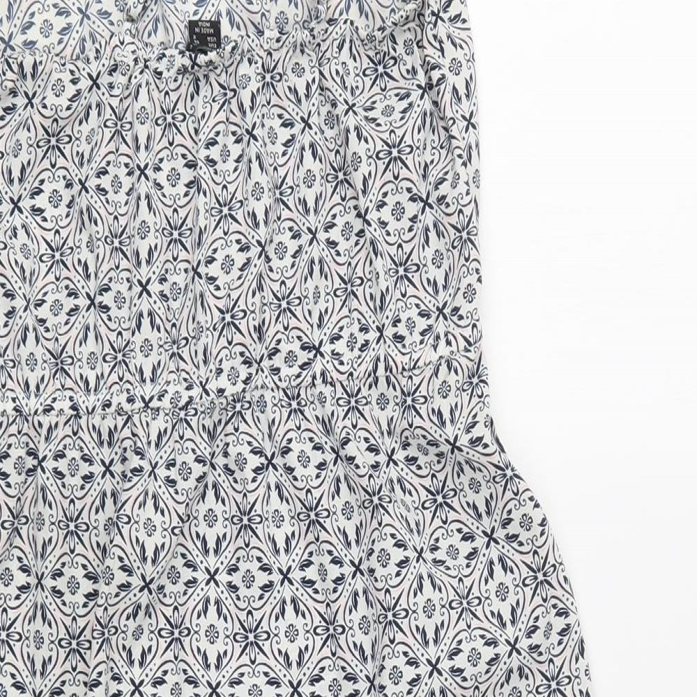 Primark Womens Blue Geometric Polyester Tank Dress Size 6 Square Neck Drawstring