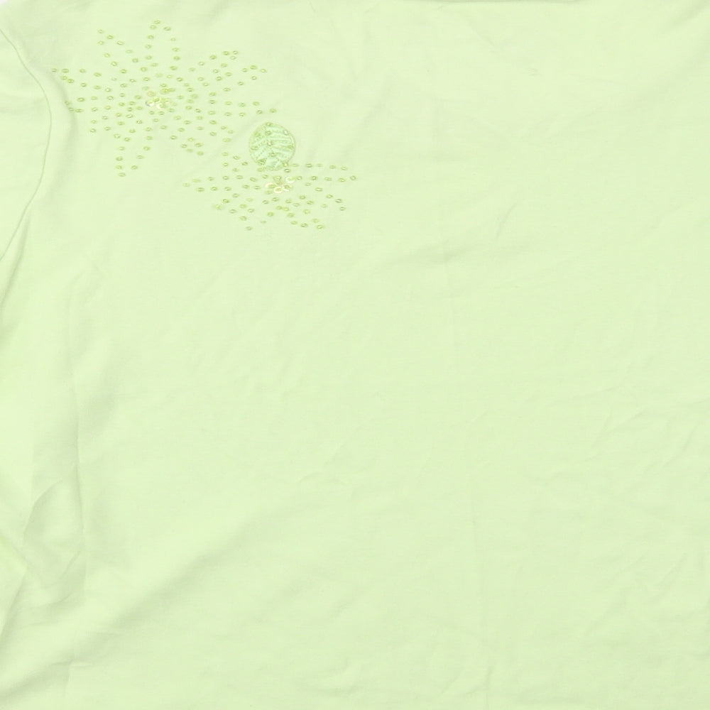 Quacker Factory Womens Green Cotton Basic Blouse Size M Crew Neck