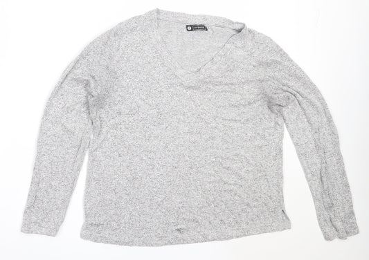 Additional front view of Avenue women’s grey v-neck viscose jumper, size UK 12