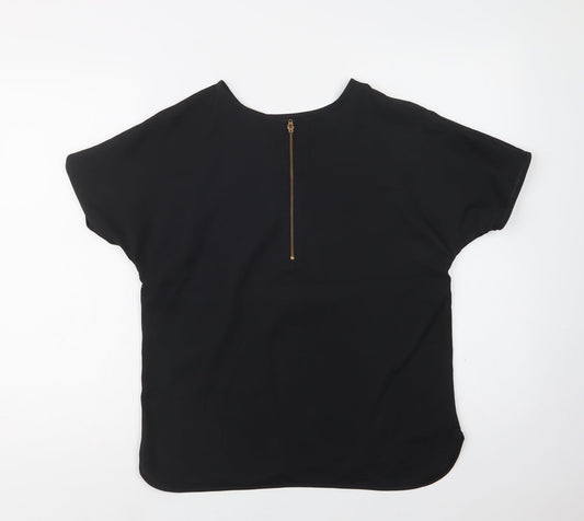 Papaya Womens Black Polyester Basic Blouse Size 10 Crew Neck