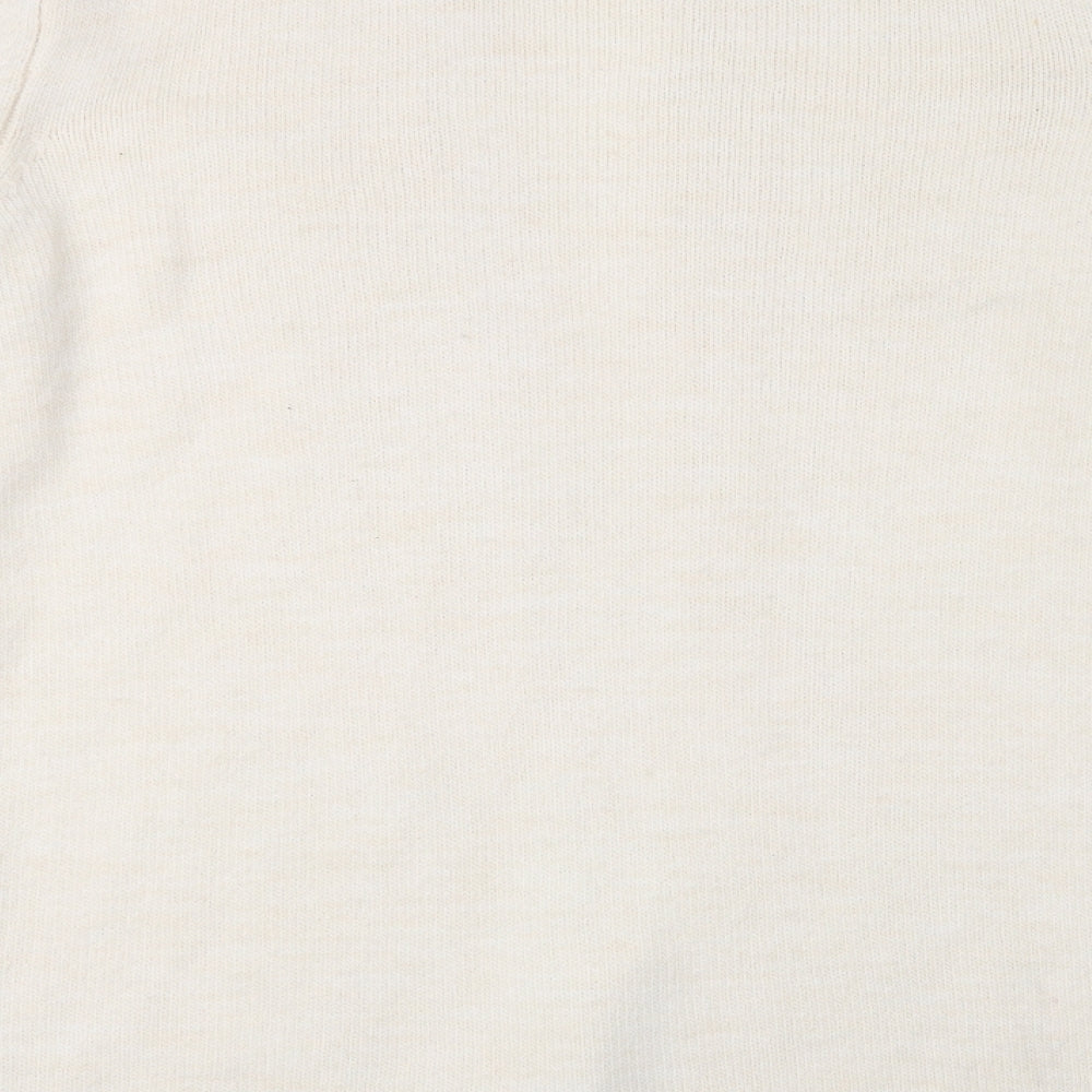 Brand and care label for Tu women’s ivory v-neck acrylic cardigan jumper, size UK 10