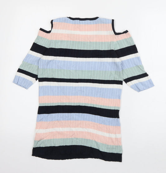 F&F Womens Multicoloured Round Neck Striped Viscose Pullover Jumper Size 14 - cut out shoulders