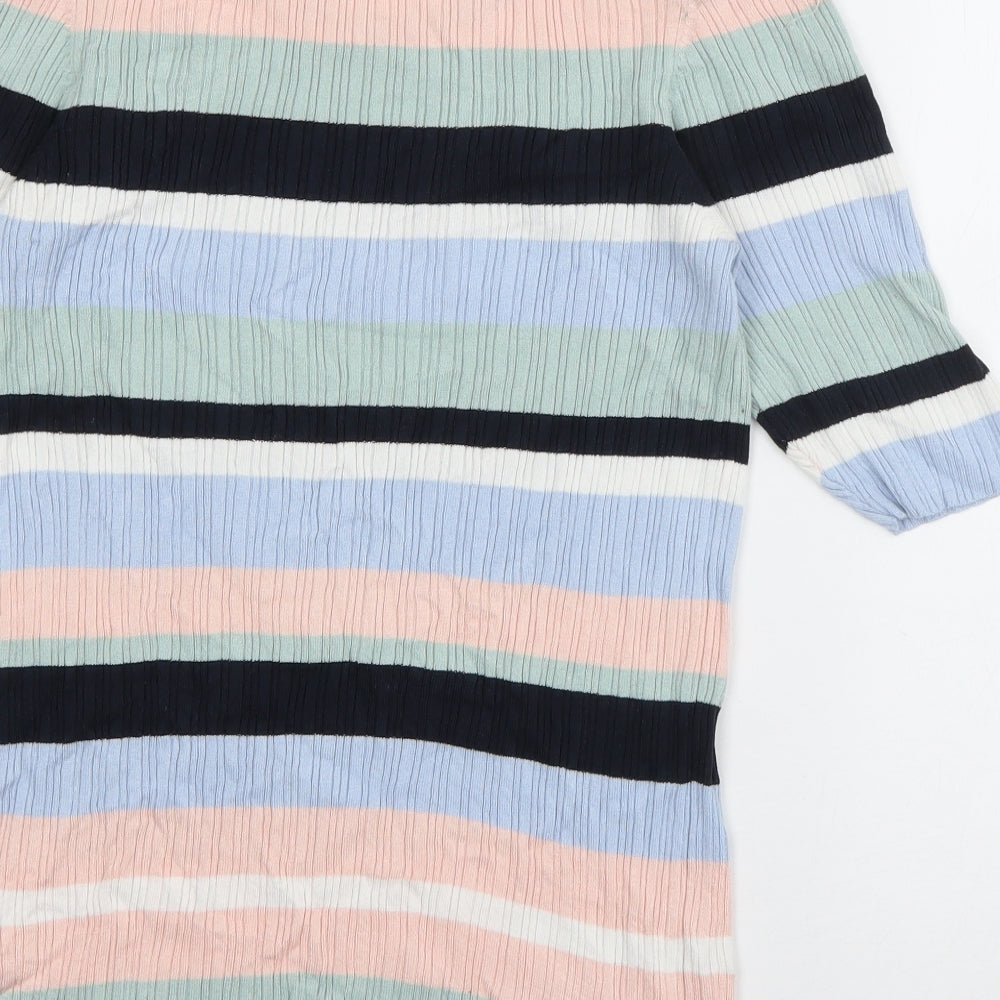 F&F Womens Multicoloured Round Neck Striped Viscose Pullover Jumper Size 14 - cut out shoulders