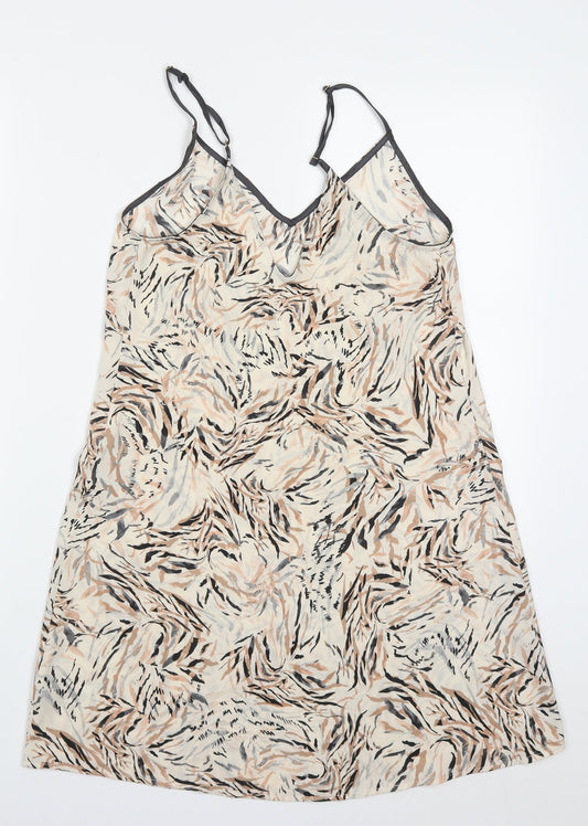 Primark Womens Beige Animal Print Polyester Slip Dress Size 6 V-Neck Pullover