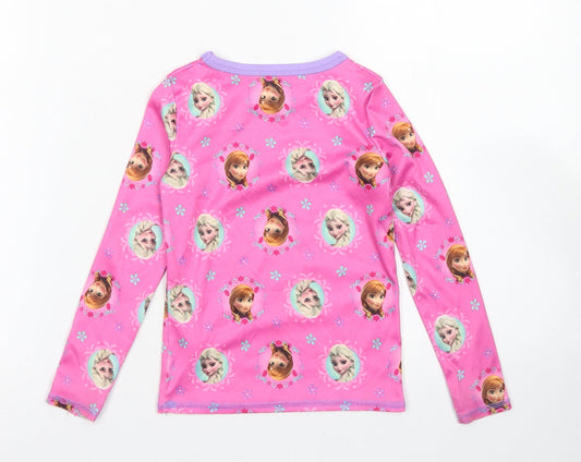 CuddlDuds Girls Pink Spotted Polyester Basic T-Shirt Size 3 Years Crew Neck - Frozen, Anna & Elsa
