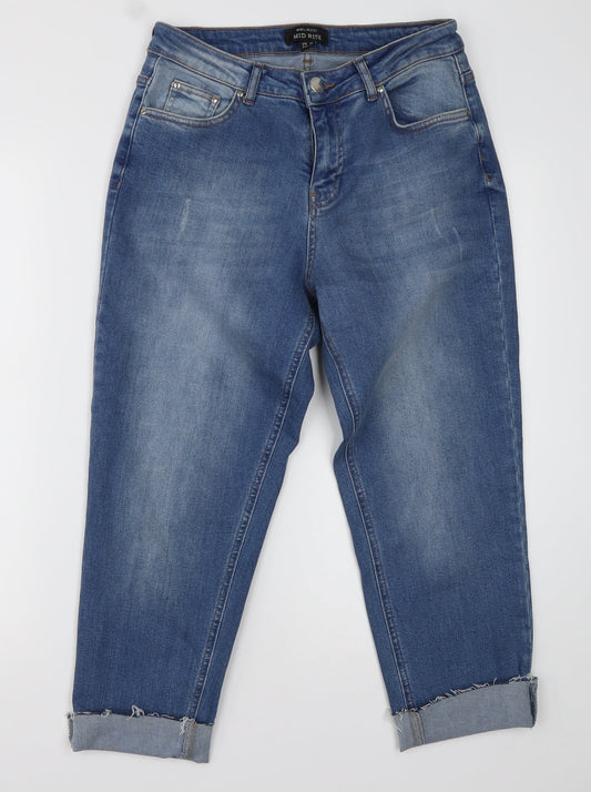 Additional front view of Select women’s blue cotton cropped jeans, size UK 10, 24-inch leg regular button