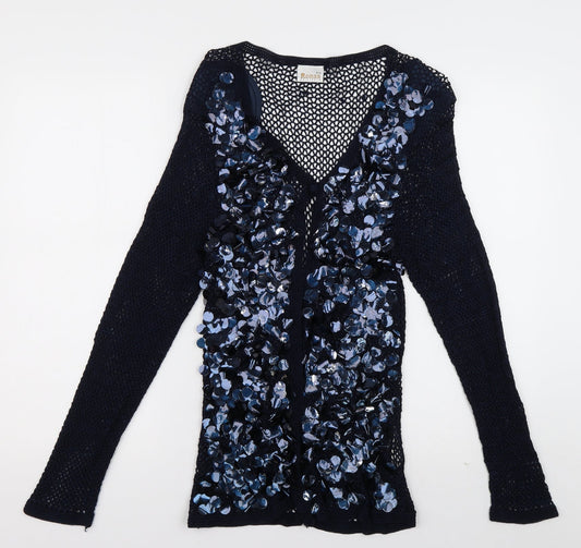 Womens UK Size S Roman Blue Cardigan Jumper