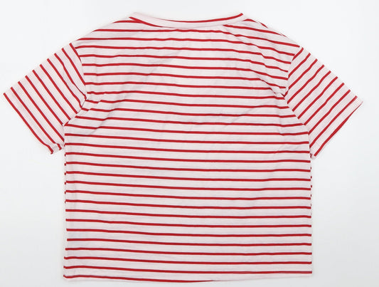 SheIn Womens Red Striped Cotton Basic T-Shirt Size M V-Neck