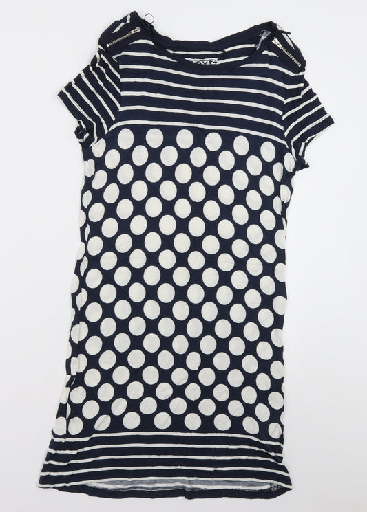 Additional front view of Next women’s blue polka dot viscose t-shirt dress, size UK 10, crew neck pullover