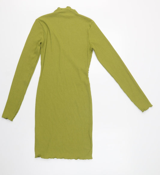 Primark Womens Green Polyester Bodycon Size 10 Mock Neck