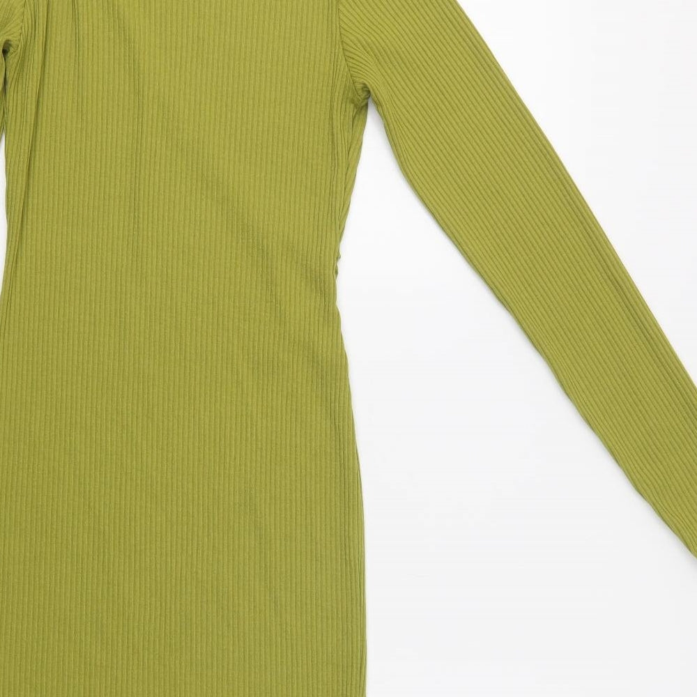 Primark Womens Green Polyester Bodycon Size 10 Mock Neck