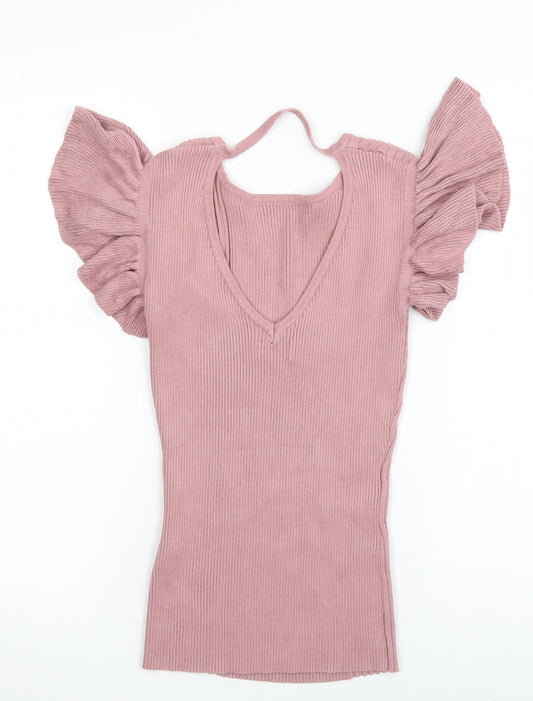 Apricot Womens Pink Boat Neck Viscose Pullover Jumper Size 10 - open back