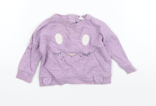 NEXT Girls Purple Cotton Pullover Jumper Size 0-3 Months Pullover - Mouse