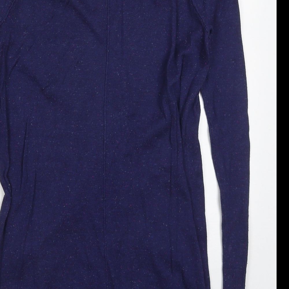 Brand and care label for Tu women’s blue v-neck cotton cardigan jumper, size UK 8