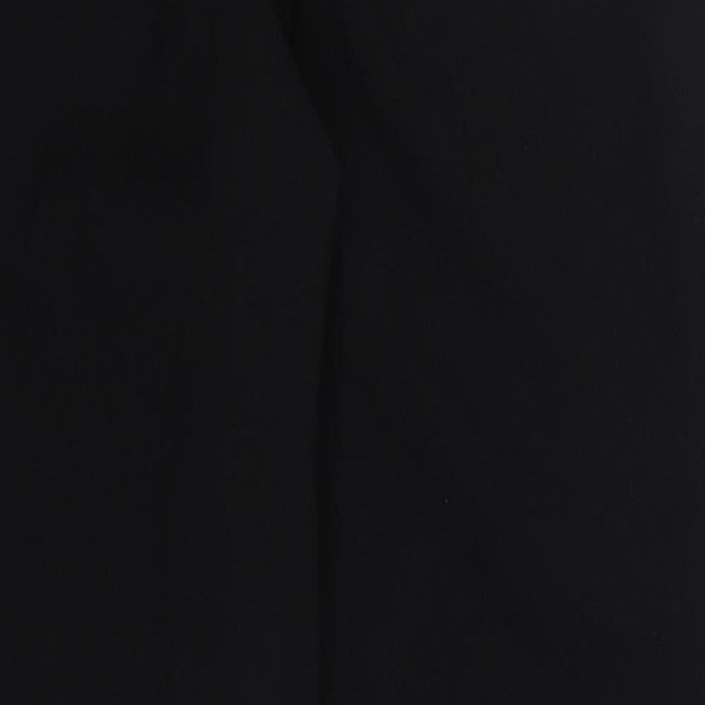 Brand and care label for F&F women’s black polyester trousers, size UK 12, 26-inch leg regular hook & eye