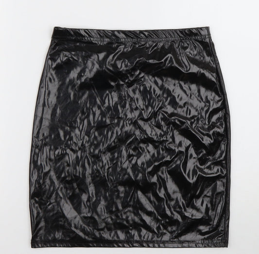 PRETTYLITTLETHING Womens Black Polyester A-Line Skirt Size 10