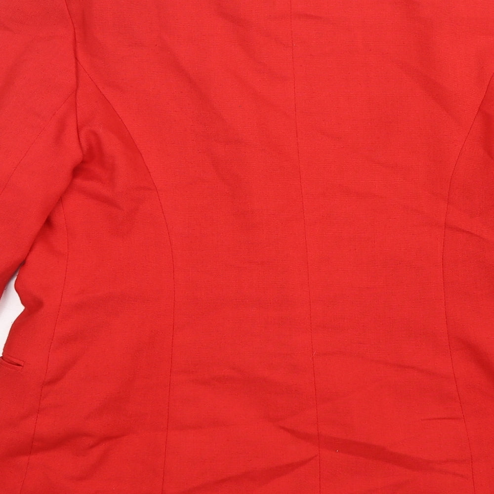 Brand and care label for Etam women’s red polyester jacket blazer, size UK 12