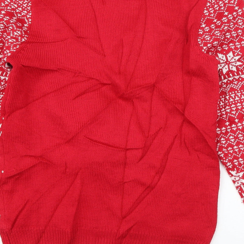 Brand and care label for F&F men’s red round neck acrylic jumper, size XS, - rudolph