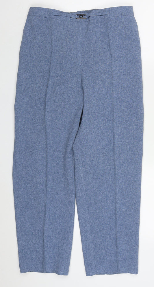 Additional front view of Simply Be women’s blue polyester trousers, size UK 12, 26-inch leg regular
