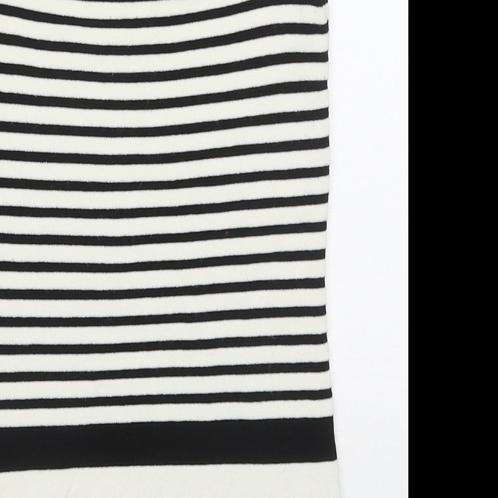 Brand and care label for Coast women’s white roll neck striped viscose vest jumper, size UK 8, - black
