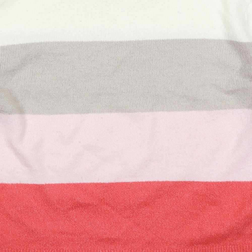 Nutmeg Womens Pink Round Neck Striped Acrylic Pullover Jumper Size 8