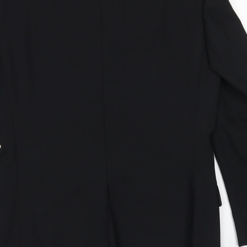 Brand and care label for 1860 Menswear men’s black polyester jacket blazer, size 36