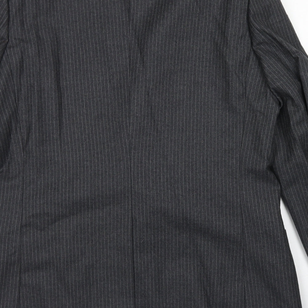 Brand and care label for Anthony Loretto men’s grey striped wool jacket blazer, size 40