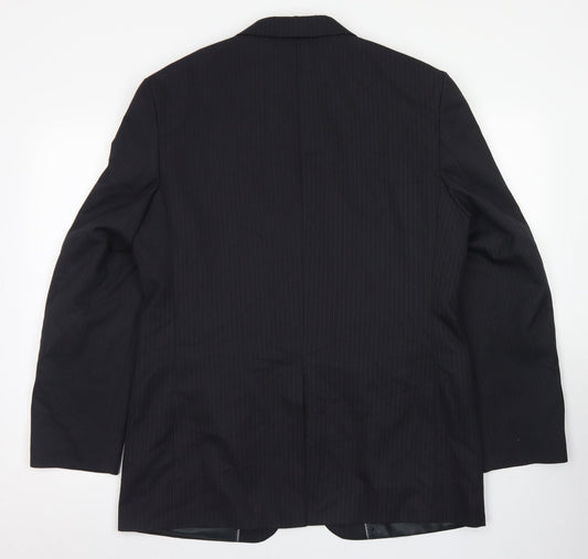 George Mens Black Striped Polyester Jacket Blazer Size 40