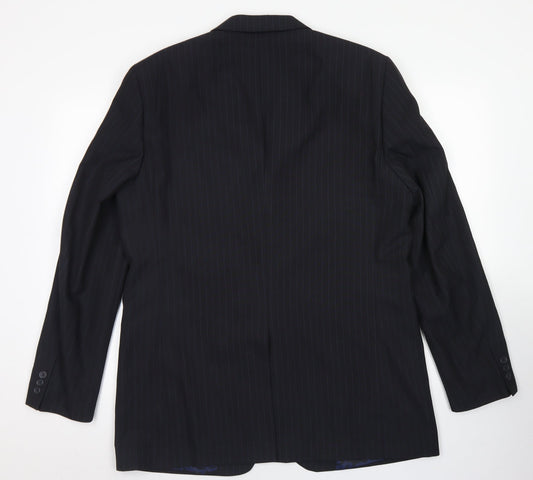 George Mens Black Striped Polyester Jacket Blazer Size 40