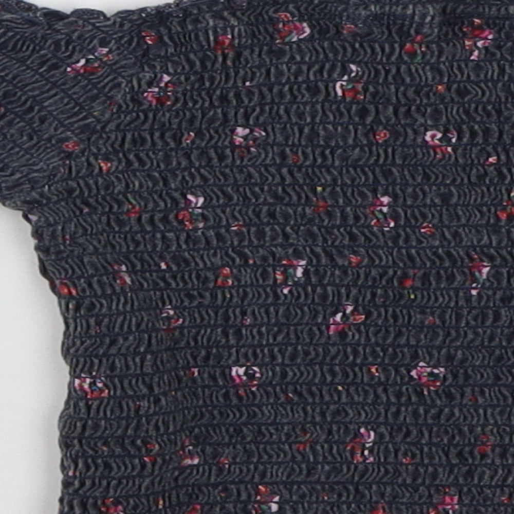Primark Girls Grey Floral Cotton Tunic T-Shirt Size 7-8 Years Off the Shoulder Pullover