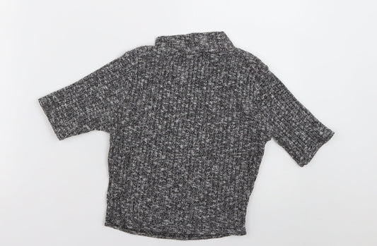 ayanapa Womens Grey Polyester Cropped T-Shirt Size 8 High Neck