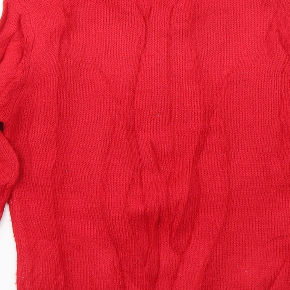 Peacocks Girls Red Round Neck Acrylic Pullover Jumper Size 6-7 Years Pullover - Rudolph