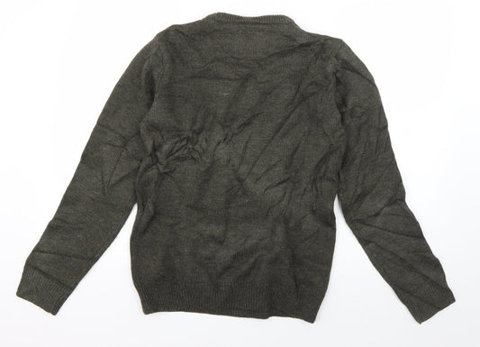 Threadbare Mens Green Crew Neck Acrylic Pullover Jumper Size S - Hipster Reindeer