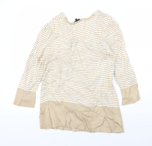 John Lewis Womens Beige V-Neck Striped Viscose Pullover Jumper Size M