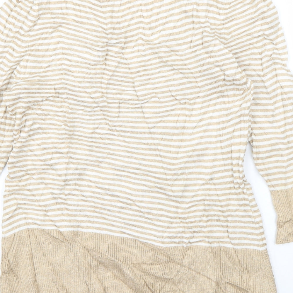 John Lewis Womens Beige V-Neck Striped Viscose Pullover Jumper Size M