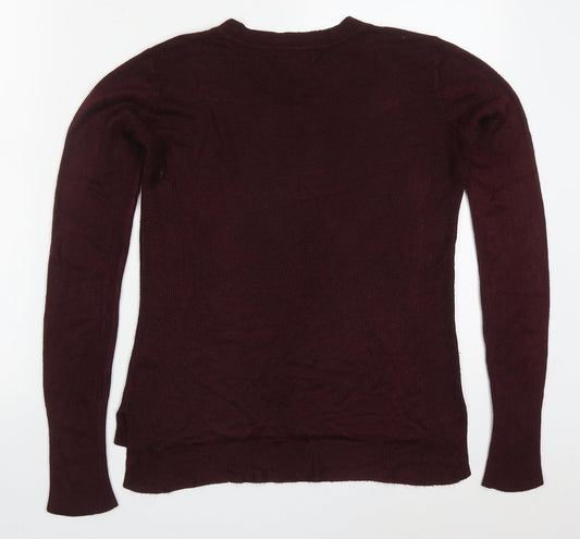 Primark Womens Red Round Neck Acrylic Pullover Jumper Size 4 - Burgundy