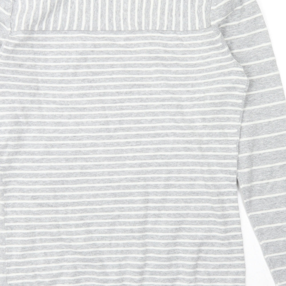 Gap Womens Grey V-Neck Striped Cotton Pullover Jumper Size S
