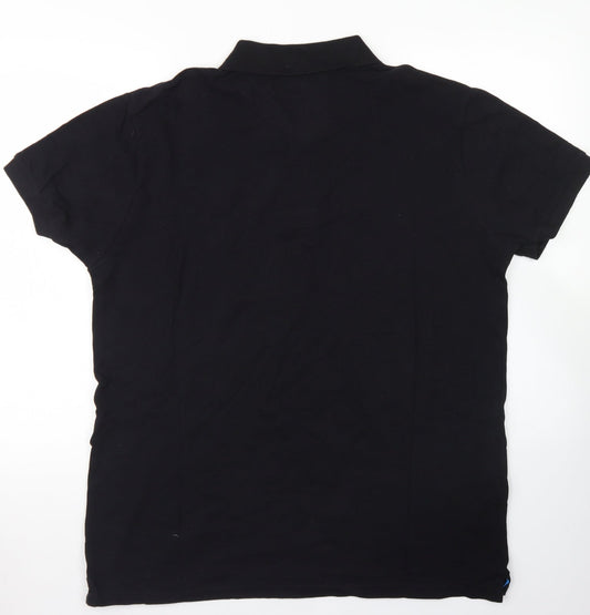 Easy Mens Black Cotton Polo Size L Collared Button