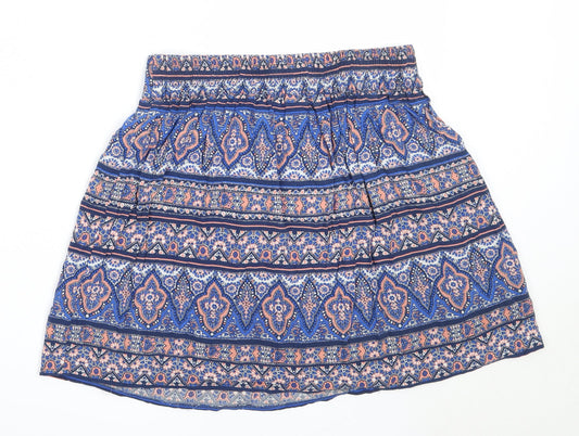 New Look Womens Blue Geometric Viscose Flare Skirt Size 10