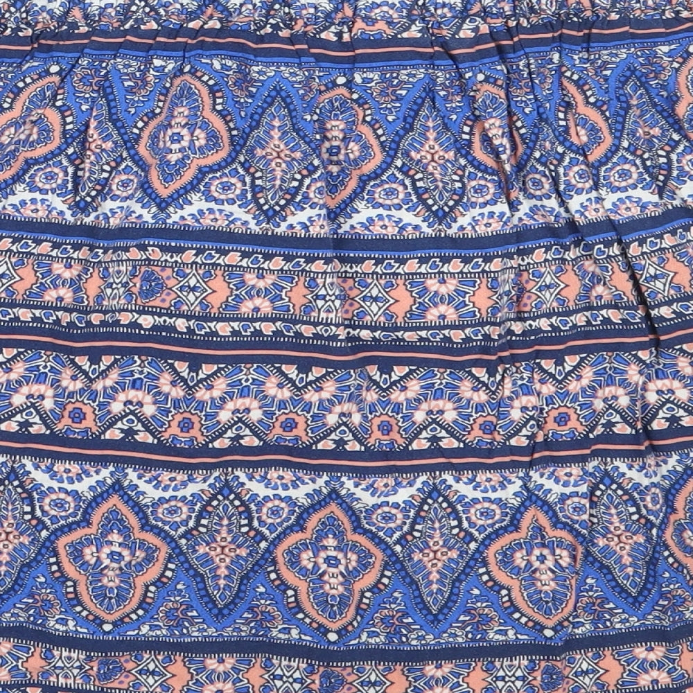 New Look Womens Blue Geometric Viscose Flare Skirt Size 10