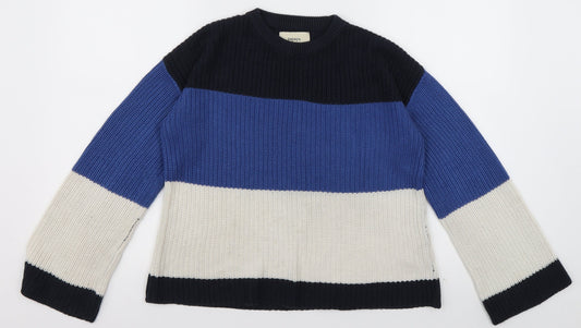 Matalan Womens Blue Crew Neck Striped Acrylic Pullover Jumper Size S