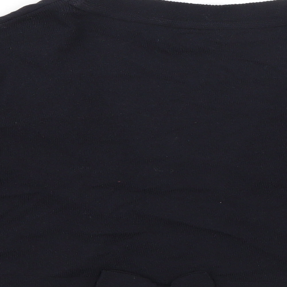Brand and care label for Per Una women’s blue v-neck viscose cardigan jumper, size UK 10