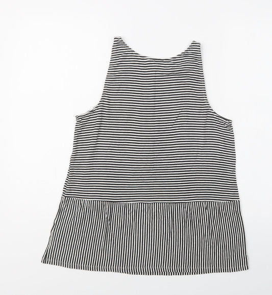 Papaya Womens Black Striped Viscose Basic Tank Size 12 Crew Neck